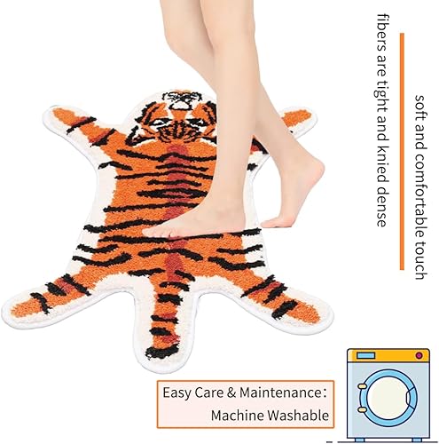 Miniatura 4 de Tapete de baño de tigre para baño, diseño de dibujos animados de tigre naranja, antideslizante, absorbente y pequeño, decoración de baño, alfombra