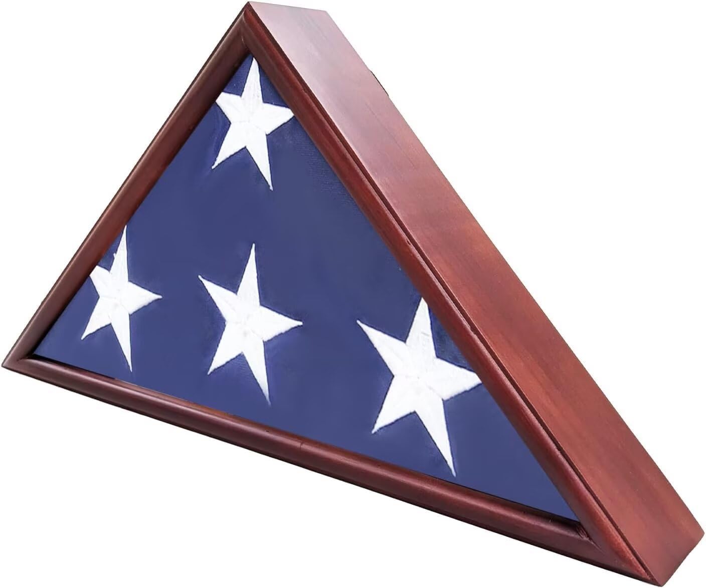 Burial Flag Display Case Fits 5'x9.5' Flag Solid Wood Memorial Flag Shadow Box for Military American Veteran Burial Flag,Triangle Holder Display for Table or Wall Mounted 5' x 9.5' Cherry