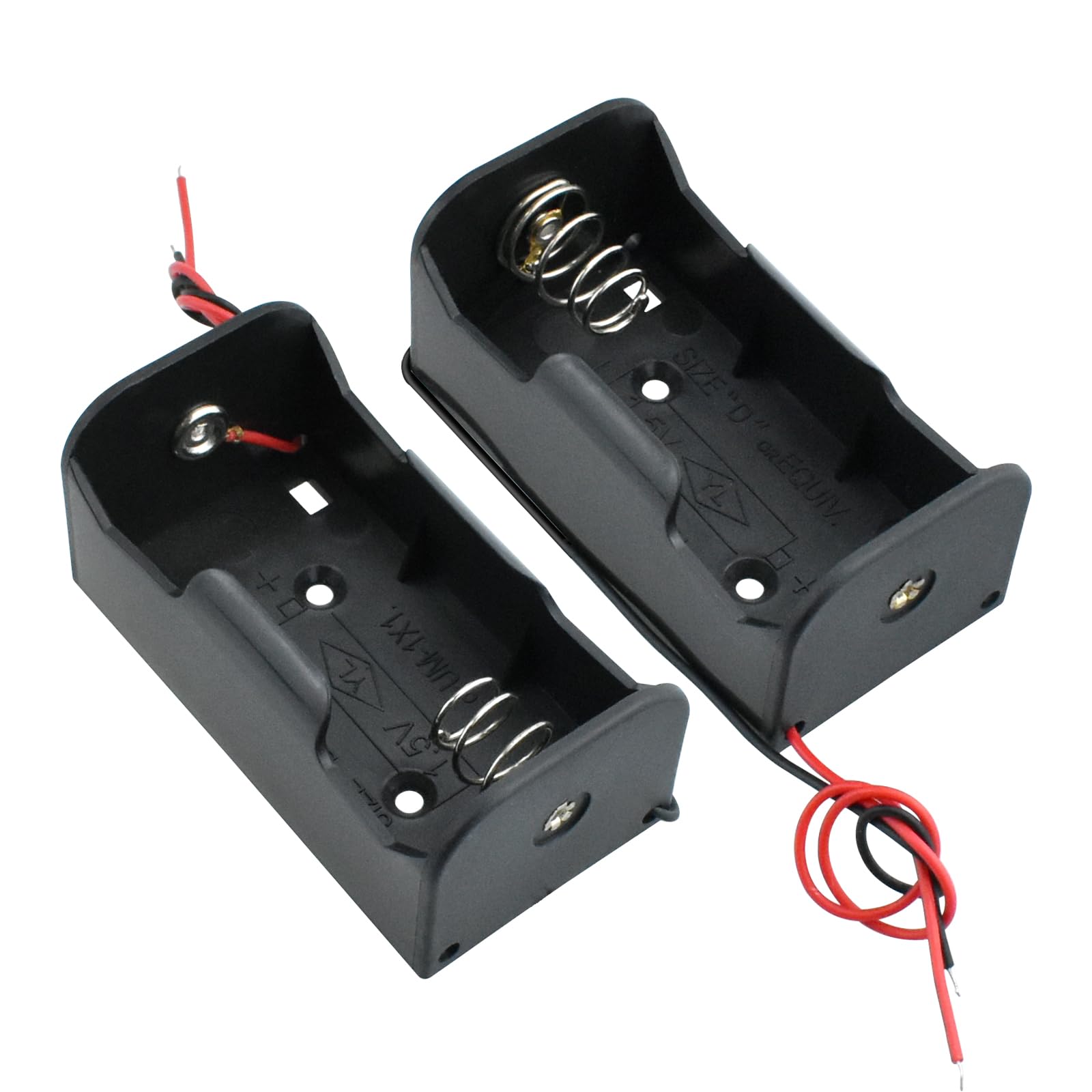 2-Pack 1 Slot D Cell Battery Holder 1.5V D Size Battery Case Box with Wire Leads
