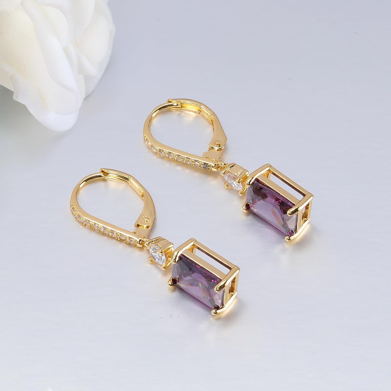 CiNily Rectangular-cut Drop Dangle Earrings for Women Hypoallergenic, Multi-color Cubic Zirconia Earrings Diamond Dangle Earrings Jewelry Gifts for Mothers Day 14K White Gold - Image 4