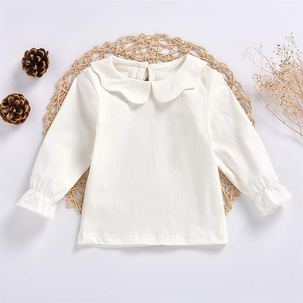 MODNTOGA Kids Baby Girl Long Sleeve Collar Shirt Toddler White Blouse Puff Short Sleeve T-Shirt Solid Color Basic Top Bottom - Image 3