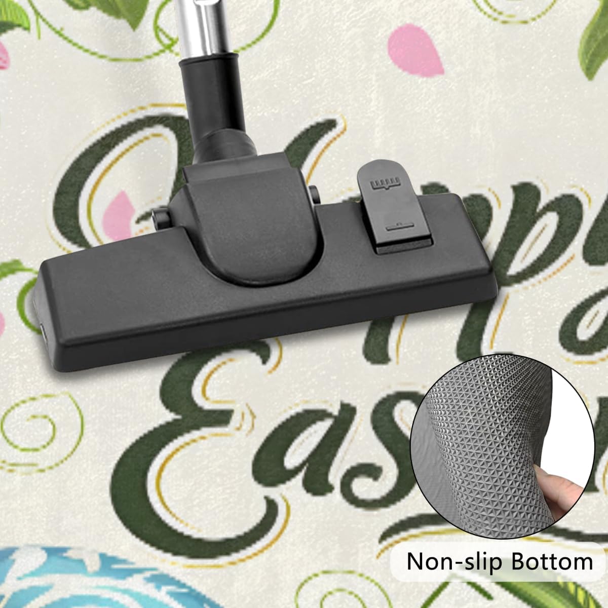 Happy Easter Eggs Flower Greens Half Round Door Mat Non-Slip Welcome Entryway Soft Area Rug Absorbent Bathroom Rugs Wear Resistant Indoor Kitchen Mats 24 x 36 in for Home Deck Patio Garage