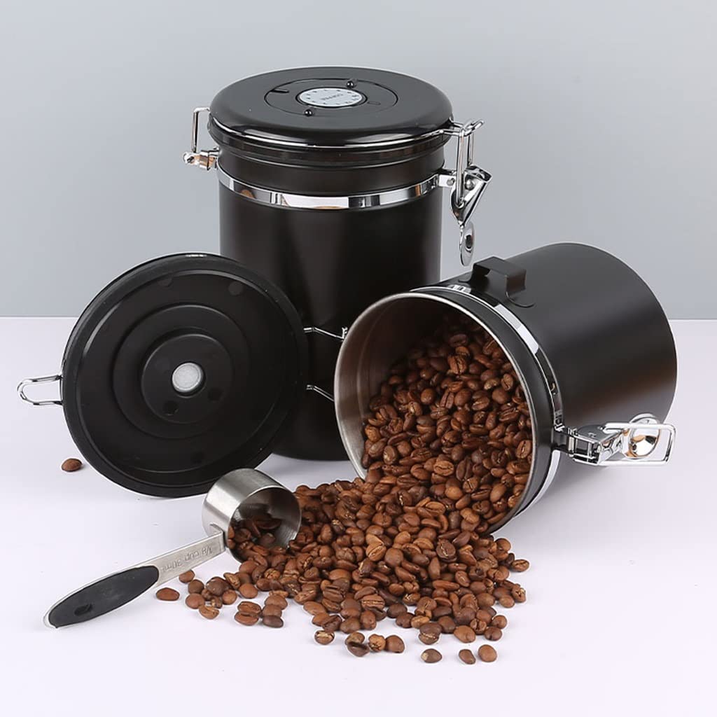 LEIYAN Luftdichter Kaffeebohnen-Behälter, luftdichter Kaffeebehälter mit Schaufel, Edelstahl-Geschmackssparender Halter für Teegläser mit Datumstracker, Küchen-Lebensmittel-Aufbewahrungsbehälter