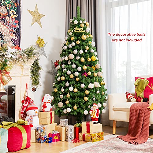 Goplus 6Ft Fiber Optic Artificial Christmas Tree, Pre-Lit Premium Spruce Tree With Solid Metal Stand, 617 Branch Tips, Xmas Full Tree For Indoor Holiday Decoration #TOP5
