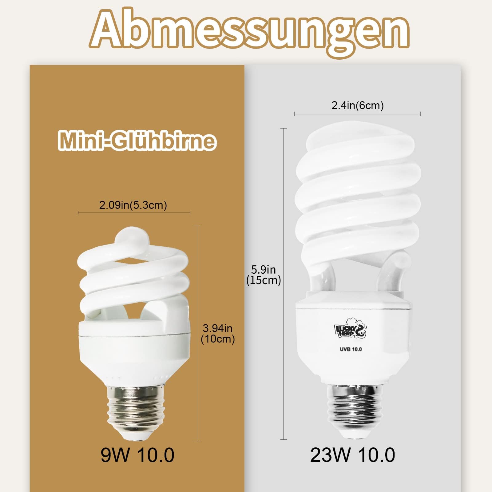 LUCKY HERP Lampadina UVA UVB per Rettili, Lampada UVB Tartaruga Terrestre 9W 10.0, MINI Terrarium Lampe per Rettili Draghi Barbuti