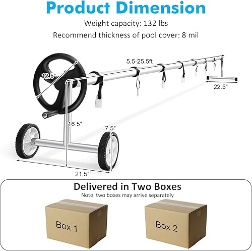 Miniatura 7 de Goplus Juego de carrete de cubierta de piscina de 22 pies, carrete de cubierta solar de aluminio ajustable con manivela y ruedas, cubierta solar