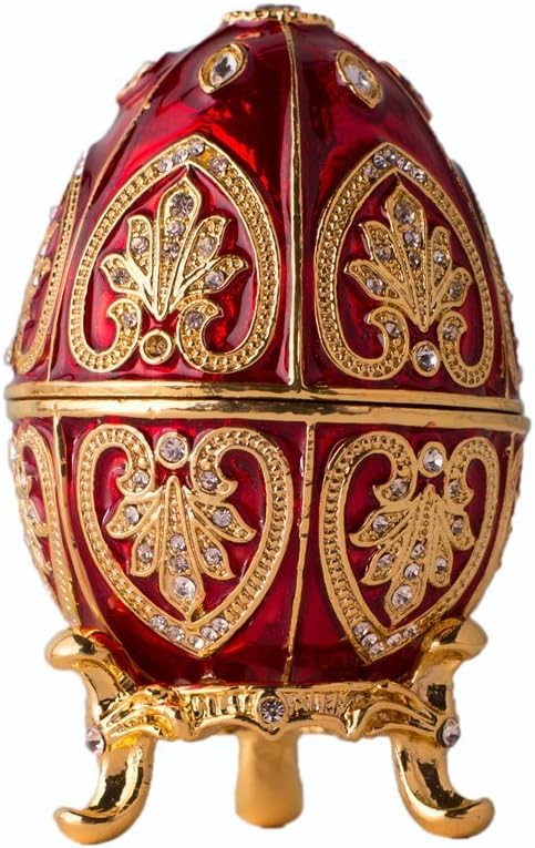 McTiffany Fine Pewter Boxes Jeweled Egg Jewelry Holder Organizer Trinket Boxes Hinged (Red and Gold)