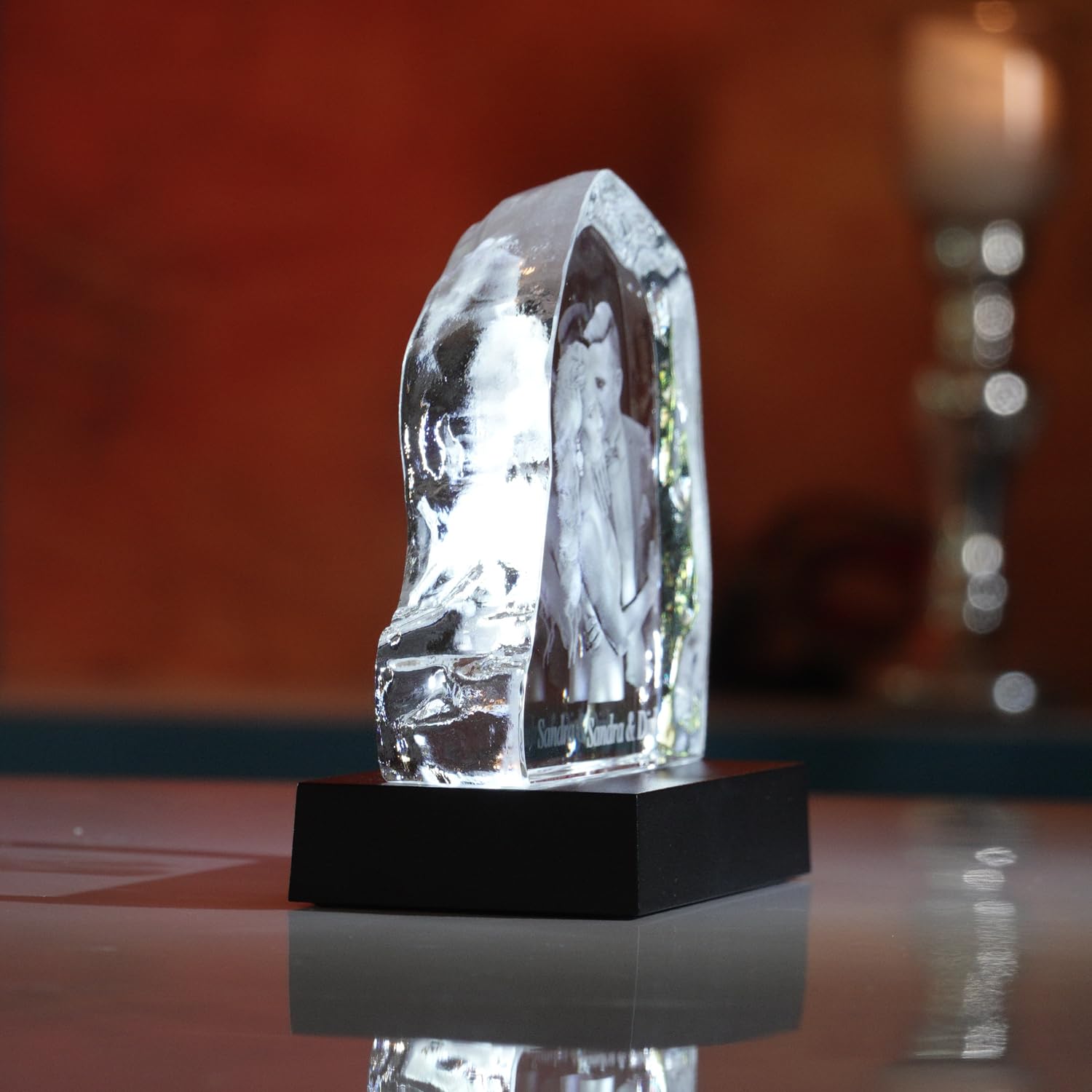 contento | 3D Kristall | Rock mit Clarisso Leuchtsockel | 3D Glasfoto Felsen Laserung | Foto im Glas in 3D | Geschenk als Erinnerung zum Geburtstag, Weihnachten, Hochzeit, persönlich - Premium