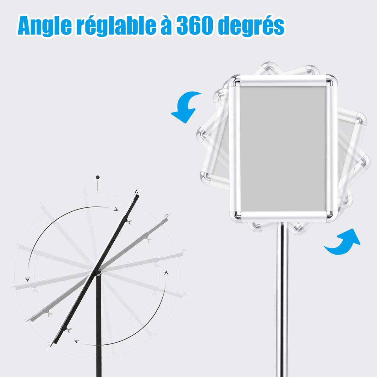 GOPLUS Porte Affiche A3/A4 sur Pied en Aluminium,Panneaux d'Affiche Rotation 360°&Hauteur Réglable, Présentoir sur Pied pour Mariage, Musée, Fête (Argent, A4)