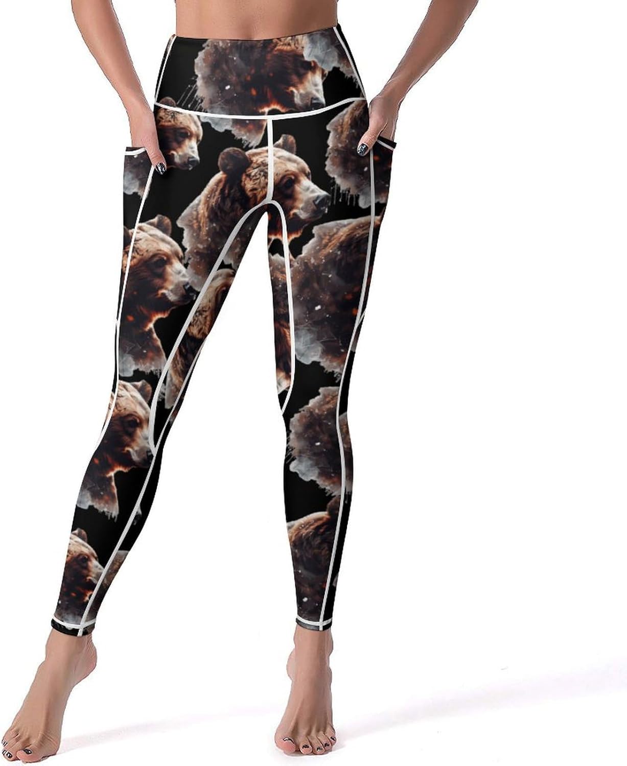 Wild Animal Bear Watercolor Women's Yoga Pants Leggings with Pockets High Waist Compression Workout Pants