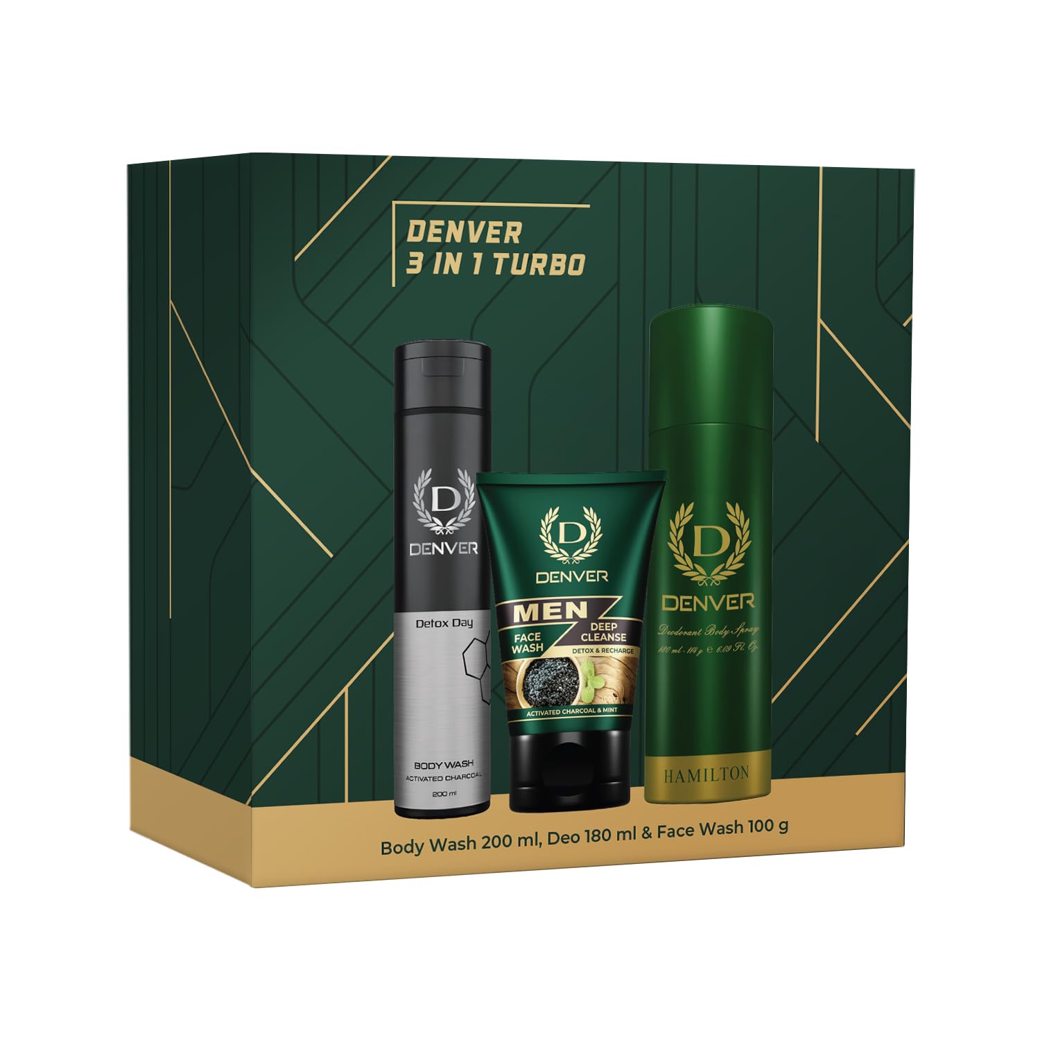 DENVER 3 IN 1 Turbo Pack - 200ML Detox Bodywash, 100GM Deep Cleanse Facewash, 180ML Hamilton Deodorant-image-29