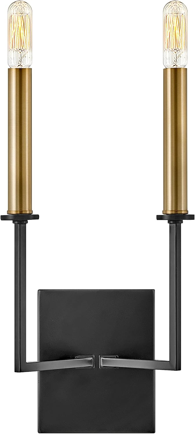 Lark Lazlo 83152BK Two Light Tall Wall Sconce, Modern Torch-Style, Bold Candle-Style Sockets, Black and Lacquered Brass