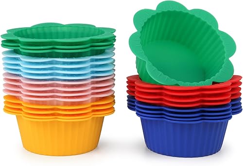 Zoofen 24 forros de silicona reutilizables para magdalenas, moldes para cupcakes para bodas, cumpleaños, fiestas (forma de flor D)