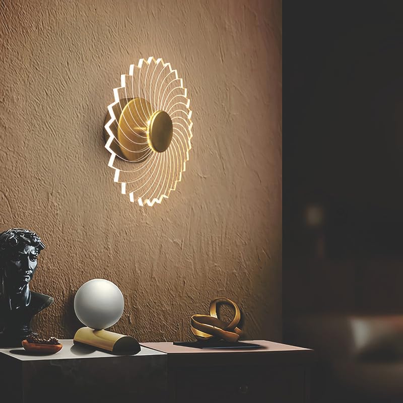 Image of Luxury Spiral Pattern 3-in-1 LED Wall Lamp for Living Room & Bedroom | Fancy Wall Light for Home Decoration, Hallway & Indoor Ambient Lighting (Golden Finish)