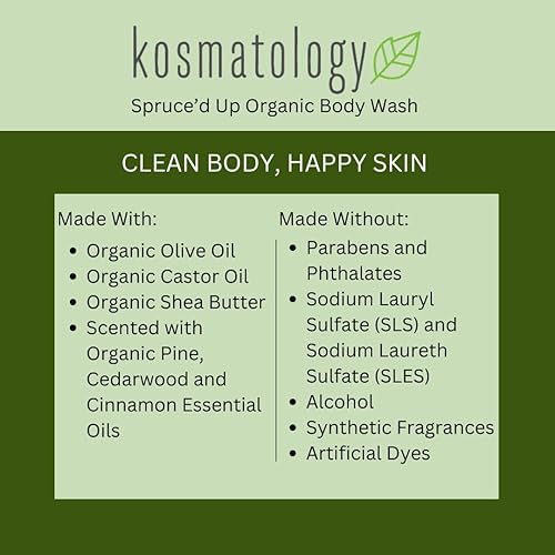 Miniatura 4 de kosmatology Spruce'd Up (Pine-Cedarwood-Canela) Gel de baño orgánico para hombre, 8 onzas líquidas