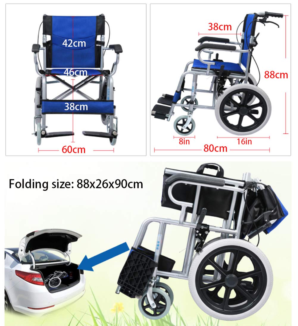 Lekki Wózek Inwalidzki, Lekki Aluminiowy Transport Z Siedziskiem 46 Cm - Składany Wózek Inwalidzki Do Transportu I Przechowywania