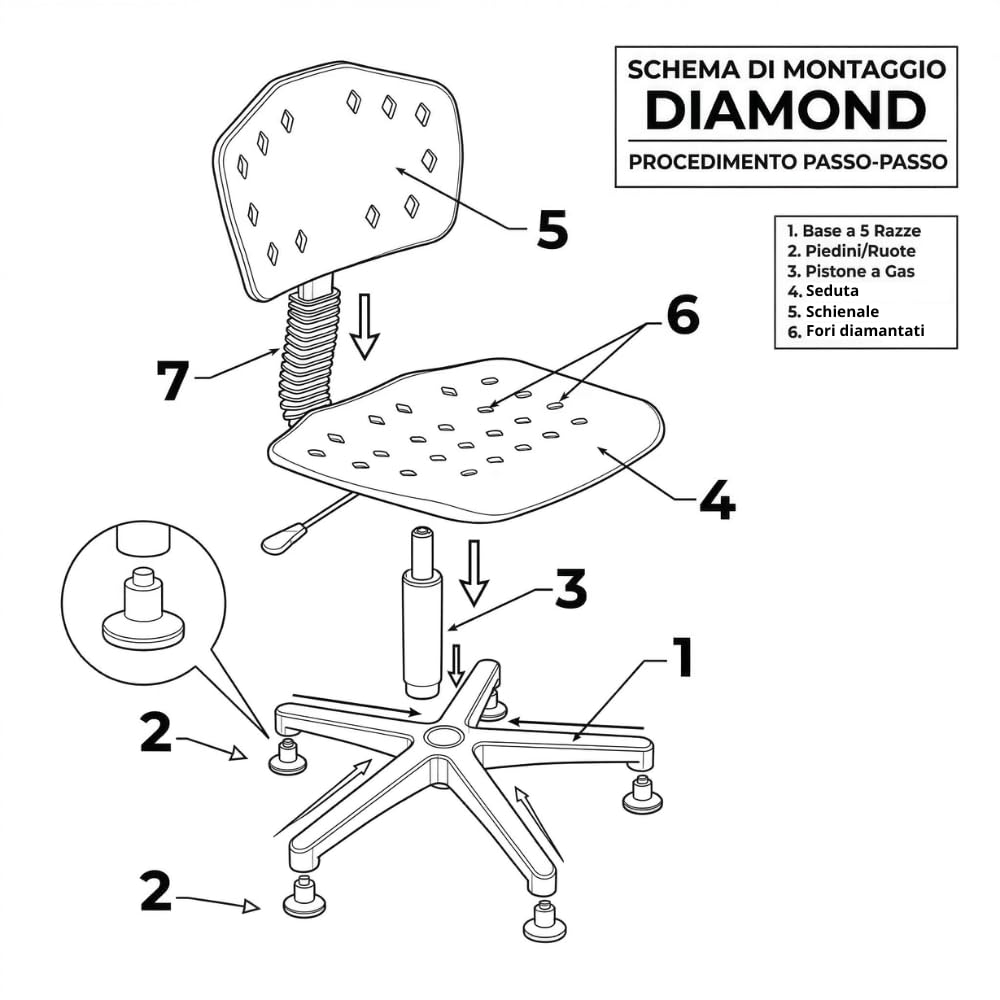 FITEX Sedia Operativa DIAMOND Ergonomica in PP Rinforzato Forato con Piedini in Gomma, per Ufficio, Smart Working e Studio - CE Made in Italy - Grigia