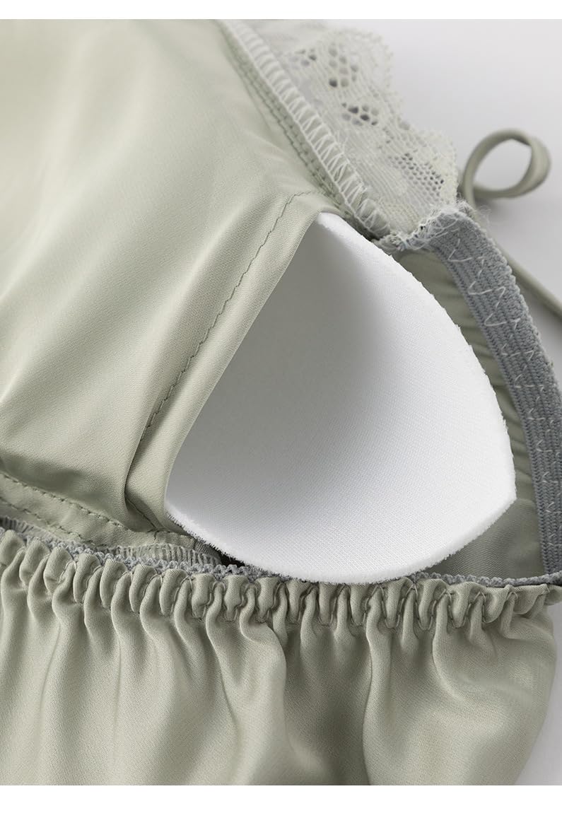 Nuisette Femme, Kimono Satin pour Femme Ensemble 5 Pièces Haut Short Pantalon Chemise Nuit Sexy col V Bordure Dentelle Avec Ceinture Vêtements Nuit Luxe pour Mariée