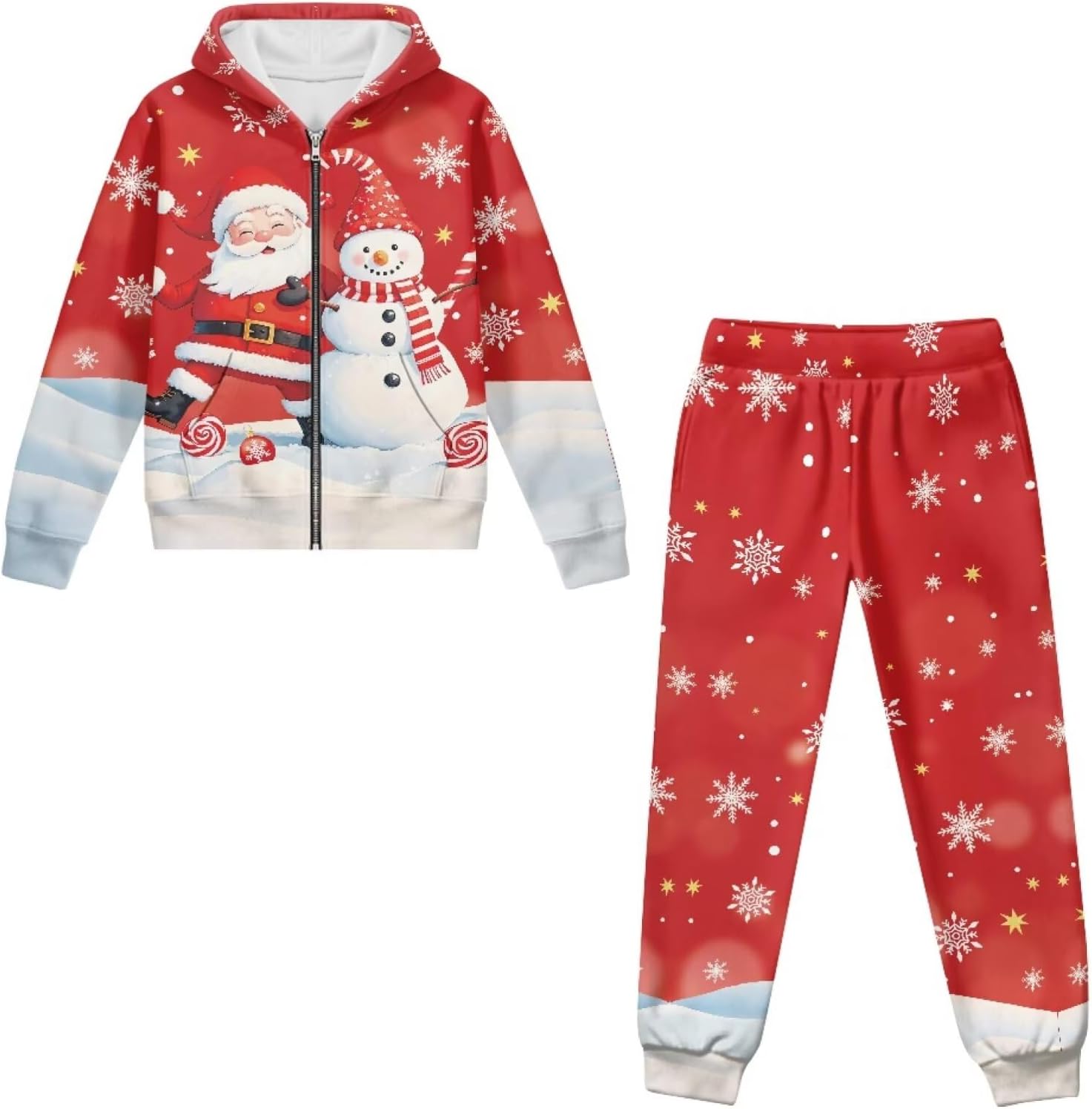 WELLFLYHOM Christmas Girls Hoodies Tracksuit 6-15 Long Sleeve Zipper Sweatshirts Jogger Pant 2 PCS Graphic Sweatsuit