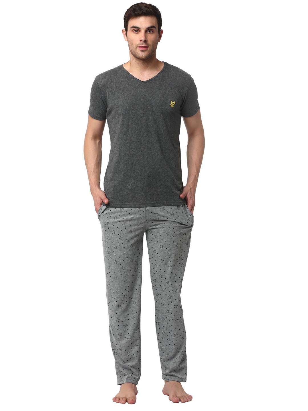 Men Cotton Blend Relaxed Night Suit Co-Ord Set with V-Neck Half Sleeve T-Shirt and Track Pant-Vj-Mns-Ttp-Group16-image-23