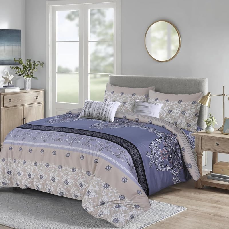Luxury 4-Piece Marble Floral Bedding Set – Soft Duvet Cover, Deep Pocket Fitted Sheet, Pillowcases – Wrinkle-Resistant, Hotel-Quality, Machine Washable, All-Season Bedding – K_Agata-Grey – King