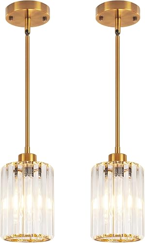 Miniatura 8 de Paquete de 2 luces colgantes para isla de cocina, moderna iluminación colgante de cristal dorado, accesorios de iluminación colgante de cocina, mini