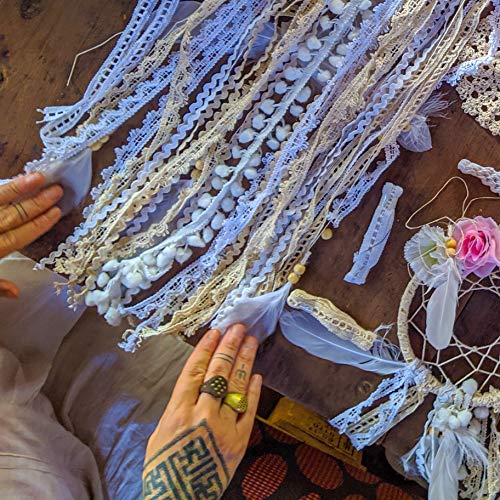 Mandala Life ART DIY LED Dream Catcher Kit 12x30 inches - Make Your Own Bohemian Wall Hanging with All-Natural Materials - Creative Activity Set Includes Premium Lace, Yarn, Feathers and Wooden Hoop - Thumbnail 2