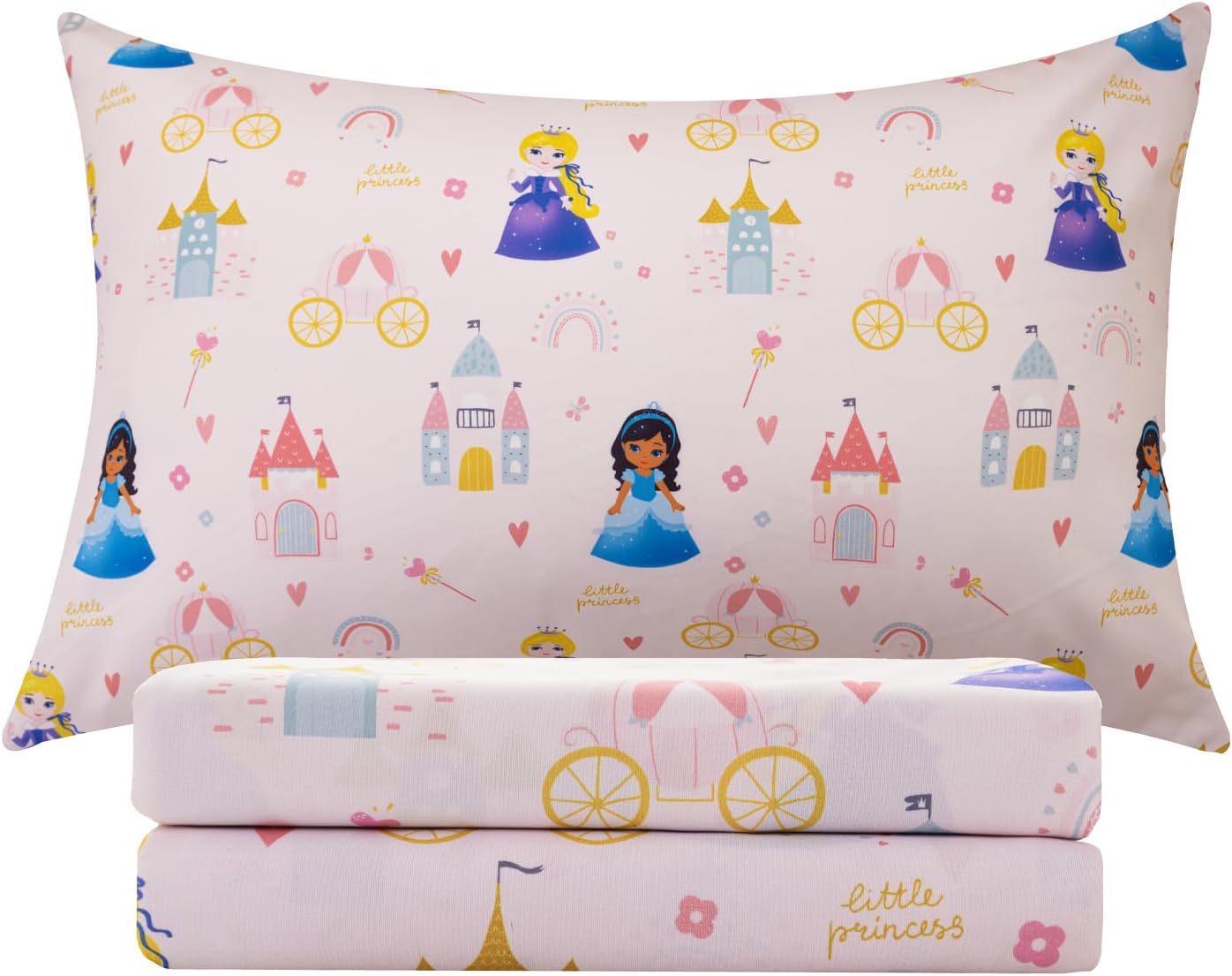 Twin Sheets Set for Girls Kids - 3-Piece Cute Princess Bedding Set, Breathable Pink Castle 3D Fitted Sheets with 14" Deep Pocket, Ultra-Soft Lightweight Bedroom Essentials