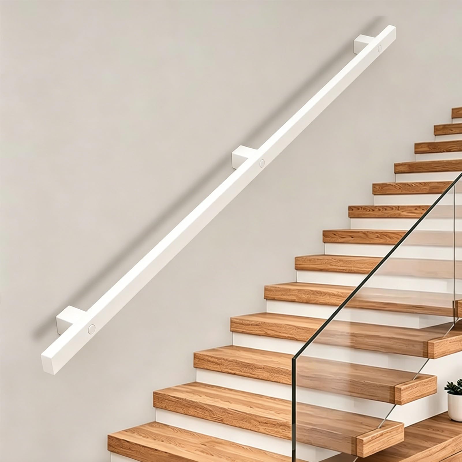 Handrails for Stairs Indoor, 2ft 4ft 5ft 6ft 10ft 18ft Stair Railing White Metal Staircase Hand Rails/Modern Wrought Iron Handrail Outdoor for Loft Porch Deck(16.4ft/500cm)