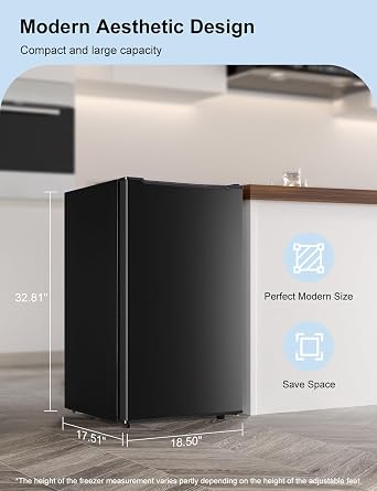 BODACIOUS Mini Upright Freezer - 3.2 Cu.Ft Compact Small Freezer - Black