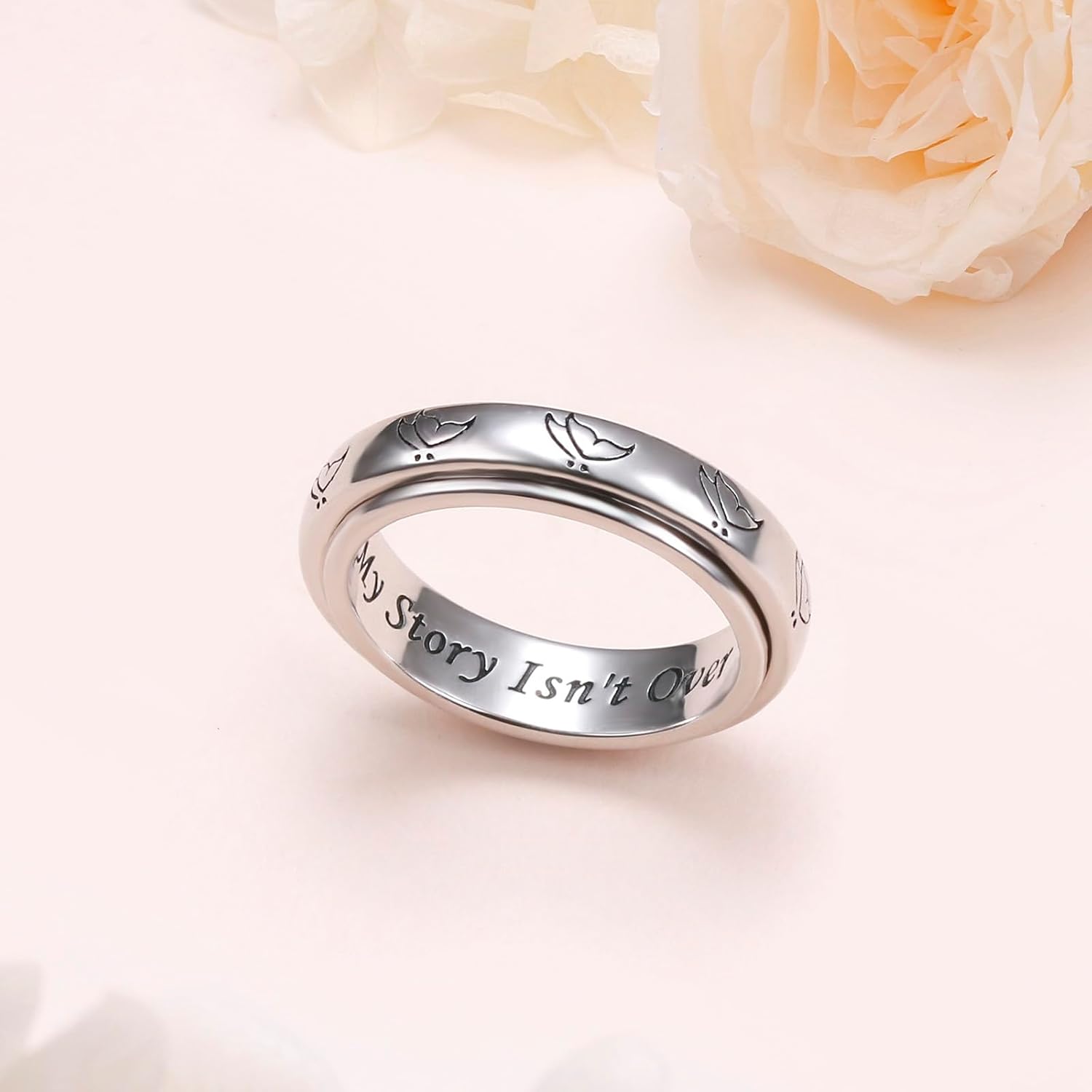DAOCHONG Semicolon Butterfly Anxiety Relieve Spinner Rings My Story Isn't Over Yet Semicolon Fidget Ring Sterling Silver ADHD Stress Relieving Ring for Women Men