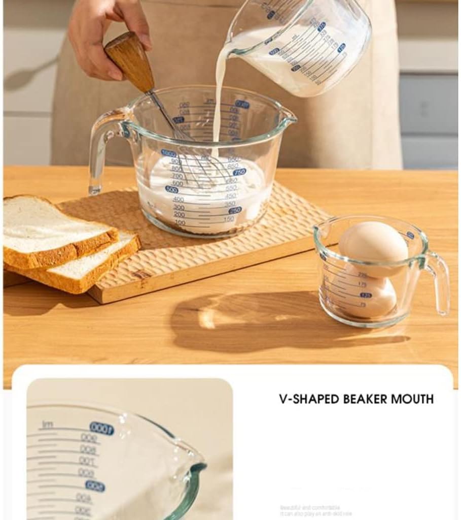 3pcs Glass Measuring Cups With Scale High Temperature Resistant Baking Tools High Borosilicate Food Grade Cups For Beating Egg Liquid