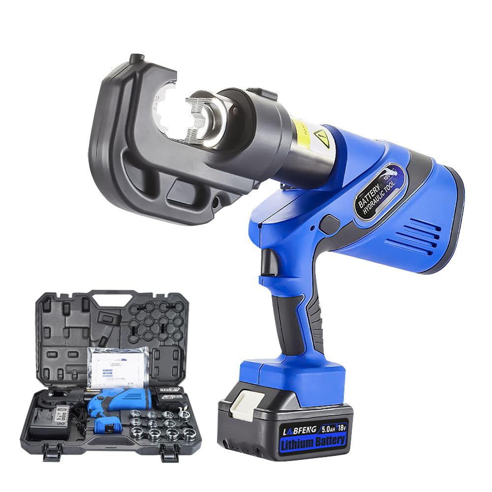 4mm²-400 mm² Electric Hydraulic Cable Lug Crimper Pliers with 15 Size Dies, 5AH Large Capacity Battery, Rechargeable Crimping Tool 6 Ton Electrical Terminal Cable Wire Fiber Crimper Kit (4mm²-400 mm²)