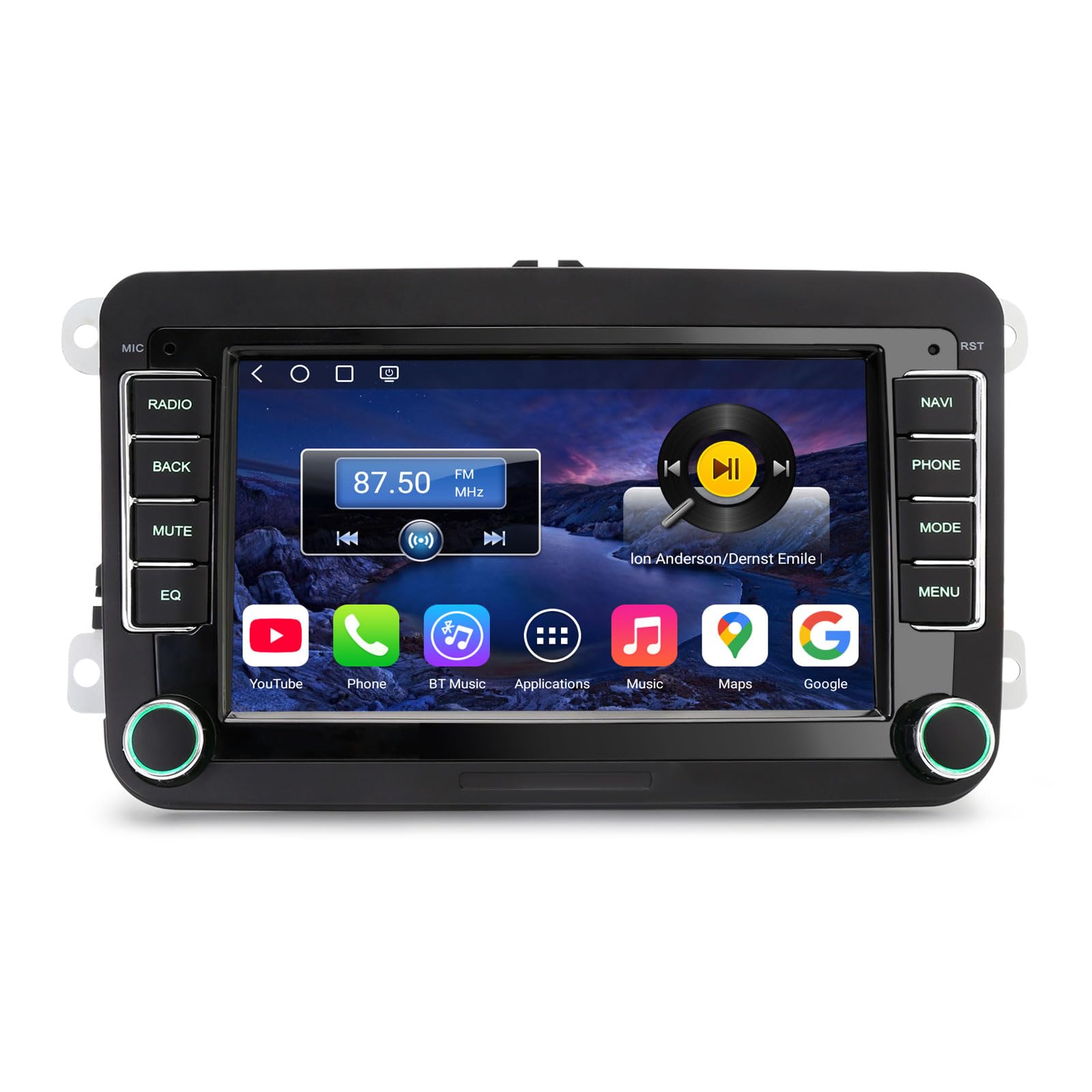Erisin Qualcomm 8-Core 4GB+64GB Android 14 Radio Coche Bluetooth GPS Navegador para VW Golf 5/6 Passat Polo Tiguan Touran Caddy T5 Seat Skoda 7" Pantalla CarPlay Android Auto Dab+ WiFi Canbus 4G USB