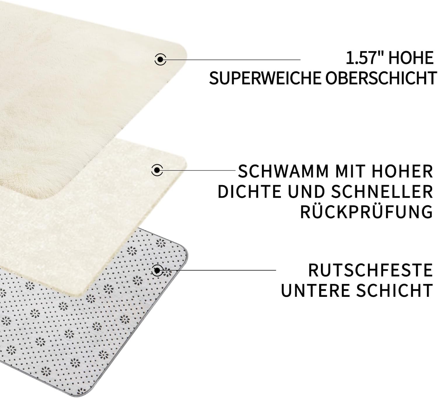 Treeboy Hochflor Teppich Creme Carpet Wohnzimmer 60x120 Waschbar Anti-Rutsch Extra Große Teppiche Schlafzimmer Flauschige Moderne Teppiche Matte Teppichen für Schlafzimmer Kinderzimmer