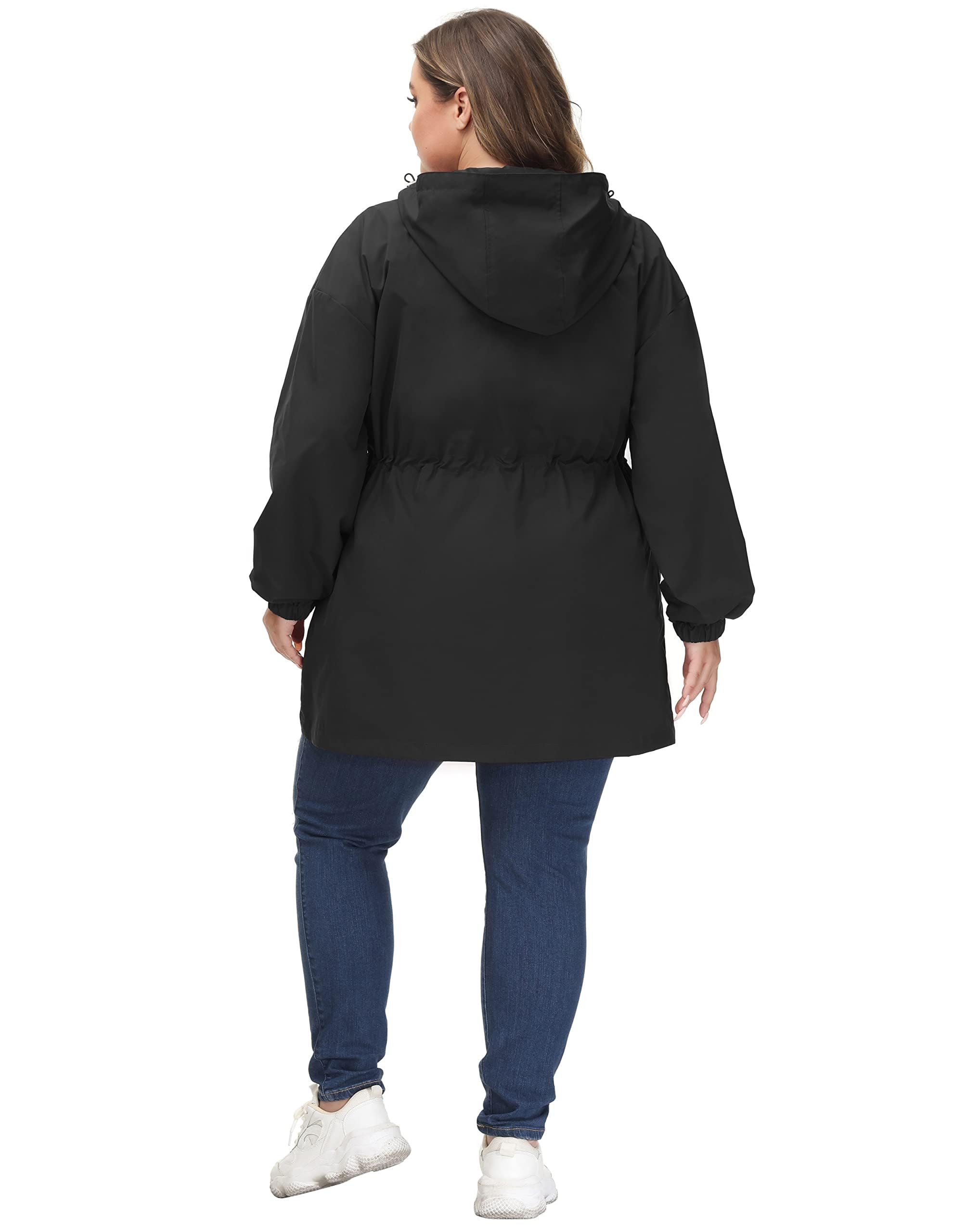 Hanna Nikole Chaqueta impermeable con capucha para mujer, talla grande, cortavientos, Negro, 20W (50 EU)