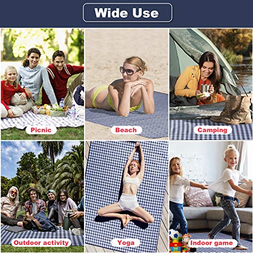 Classic Gingham Picnic & Outdoor Blanket -57\"x79\"| Picnic Mat |Beach Blanket | Foldable Sandproof & Waterproof Camping Travel Blanket |Portable Handy Mat | Picnic Pack Tote -Blue