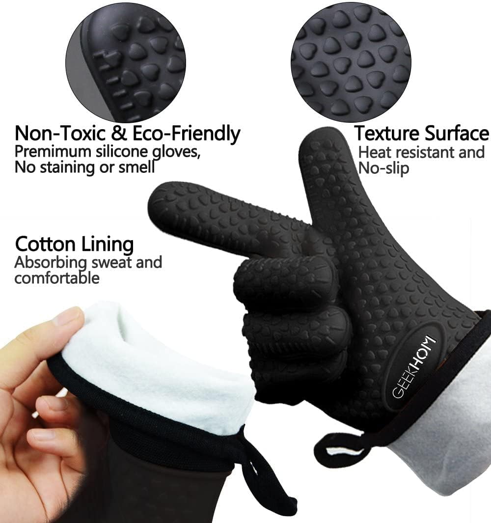 GEEKHOM Grilling Gloves, Heat Resistant Gloves BBQ Kitchen Silicone Oven Mitts L& Aramid Grilling Gloves 1472℉ Heat Resistant : Patio, Lawn & Garden