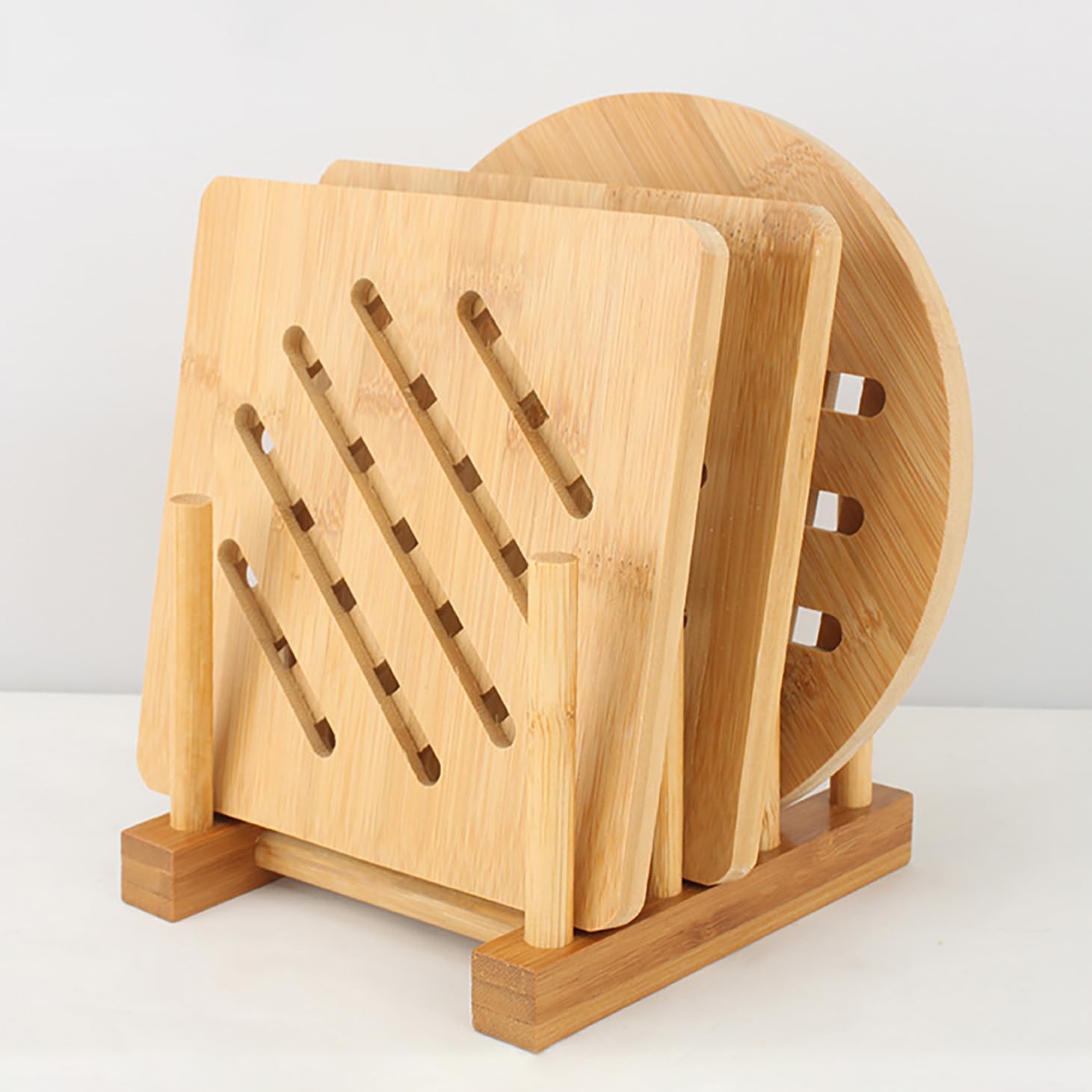 2 Pack Bamboo Dish Rack for Kitchen Cabinet and Countertop, Plate Organizer for Cabinet, Bowls, Cups, Utensils, Pot Lids and Bottles, Cutting Board Holder Stand and Storage. - Image 5