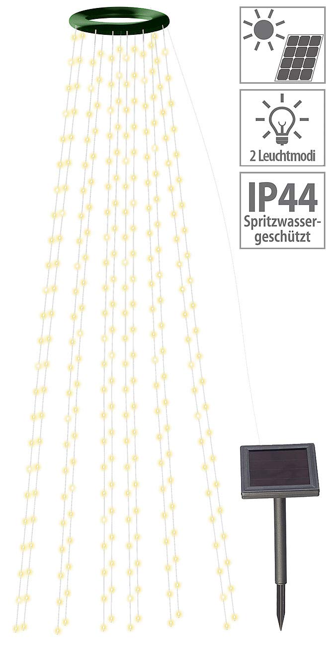 Lunartec Lichterkette Baum Solar: 2er-Set Solar-Tannenbaum-Überwurf-Lichterkette, 12 Girlanden, 300 LEDs (Weihnachten Lichterketten, Weihnachtsbaum Beleuchtungen, Leuchten)