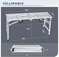 Vista 2 de Plataforma de andamio ajustable con capacidad de carga de 600 lb, escalera de acero, plataforma de trabajo plegable portátil para limpieza de RV