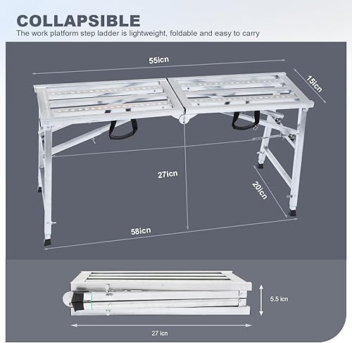 Miniatura 2 de Plataforma de andamio ajustable con capacidad de carga de 600 lb, escalera de acero, plataforma de trabajo plegable portátil para limpieza de RV,
