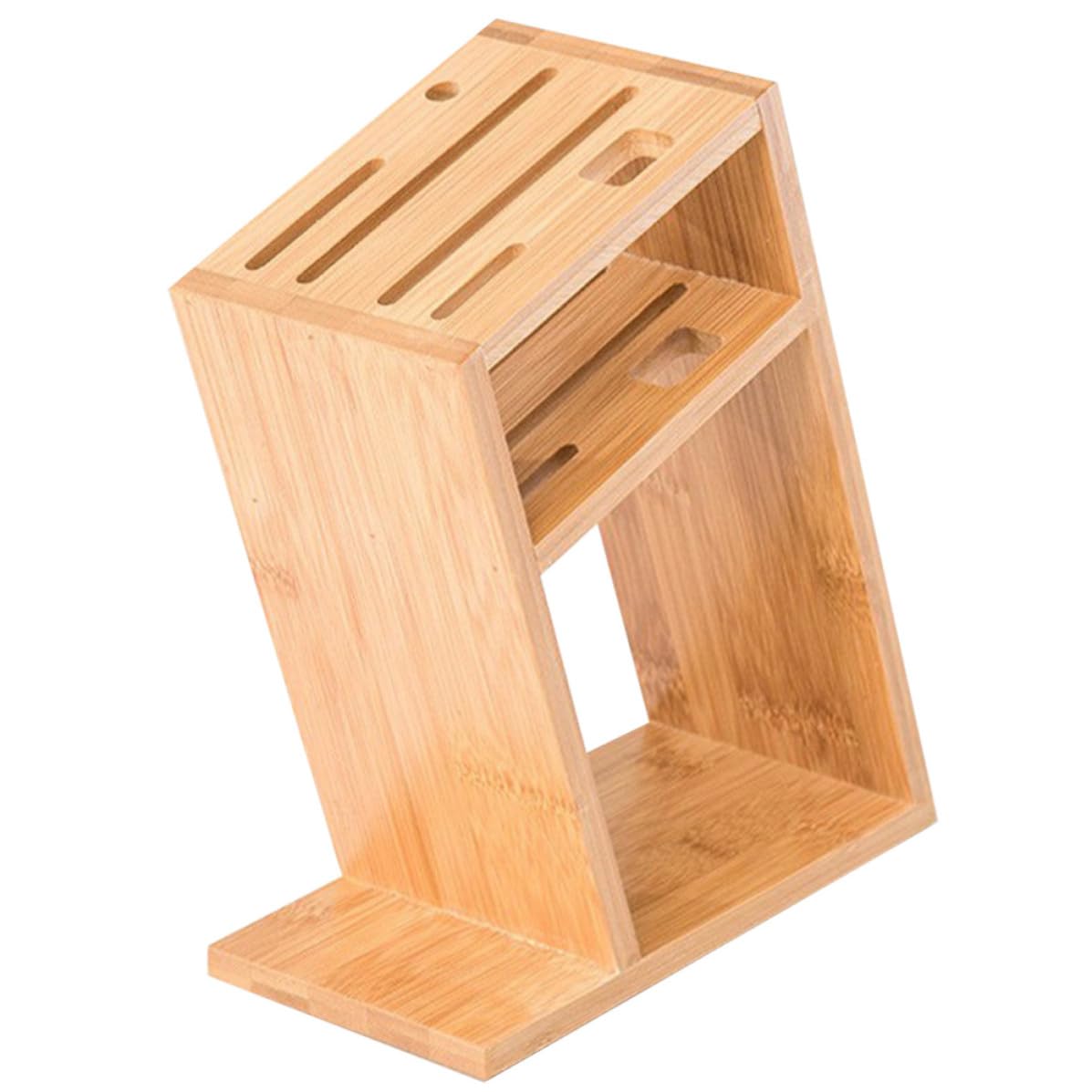 Organisateur de couteaux en bambou beige au design robuste