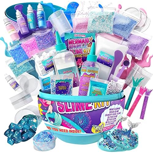 GirlZone Geschenke für Mädchen Überraschungs-Ei Meerjungfrau Glitzer Slime Set für Mädchen, Crystal, JellyCube, Wolken Schleim im Dunkeln zum Selbermachen mit Glitzer