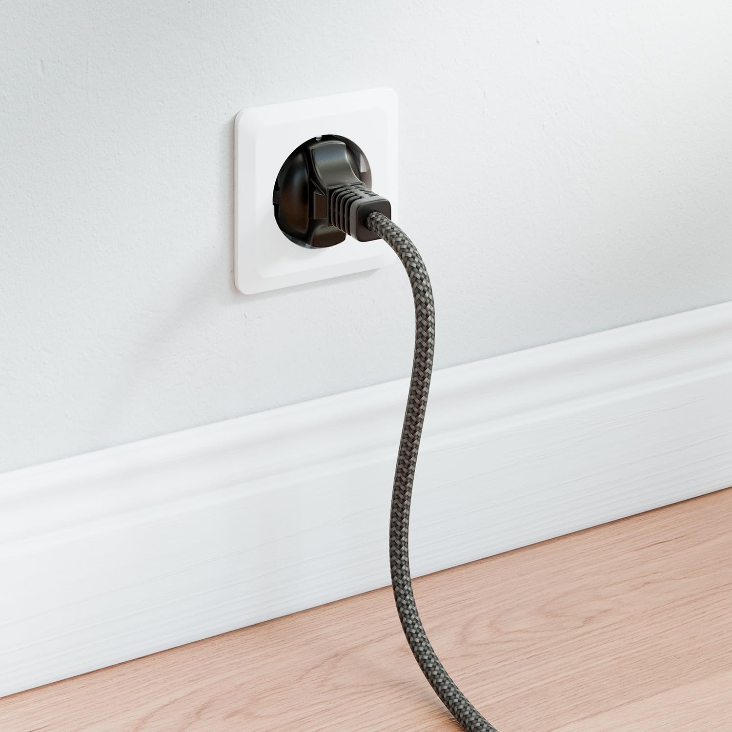 deleyCON 1m Câble Appareil Froid - Câble Nylon - Cordon Alimentation électrique 3 Pôles Fiche Contact Protection (Type F vers Prise C13) PC Ordinateur Moniteur Imprimante Projecteur - Gris - 4