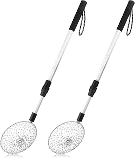 2pcs Beach Sand Sifter, Multifunctional Mesh Shell Scoop Shovel with 22.5 Inch-33.9 Inch Extra Long Adjustable Handle Pet Cat Litter Scoop for Collecting Seashell, Rocks (5.5 Inch Spoon Head)