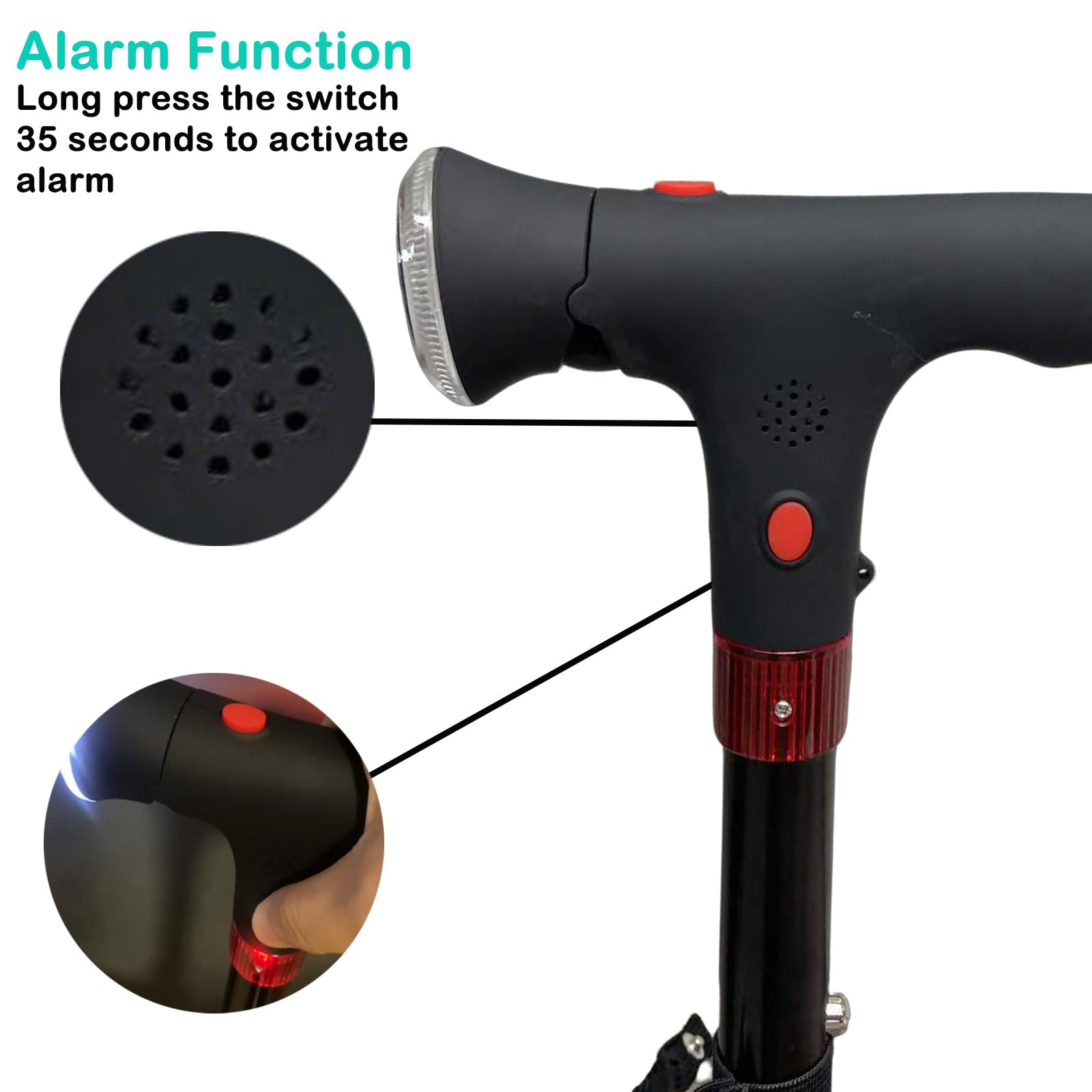 Bastón Naxir Stand Secure – Soporte Estable con Luz LED y Alarma, Ajustable, Base Antideslizante para Mayores