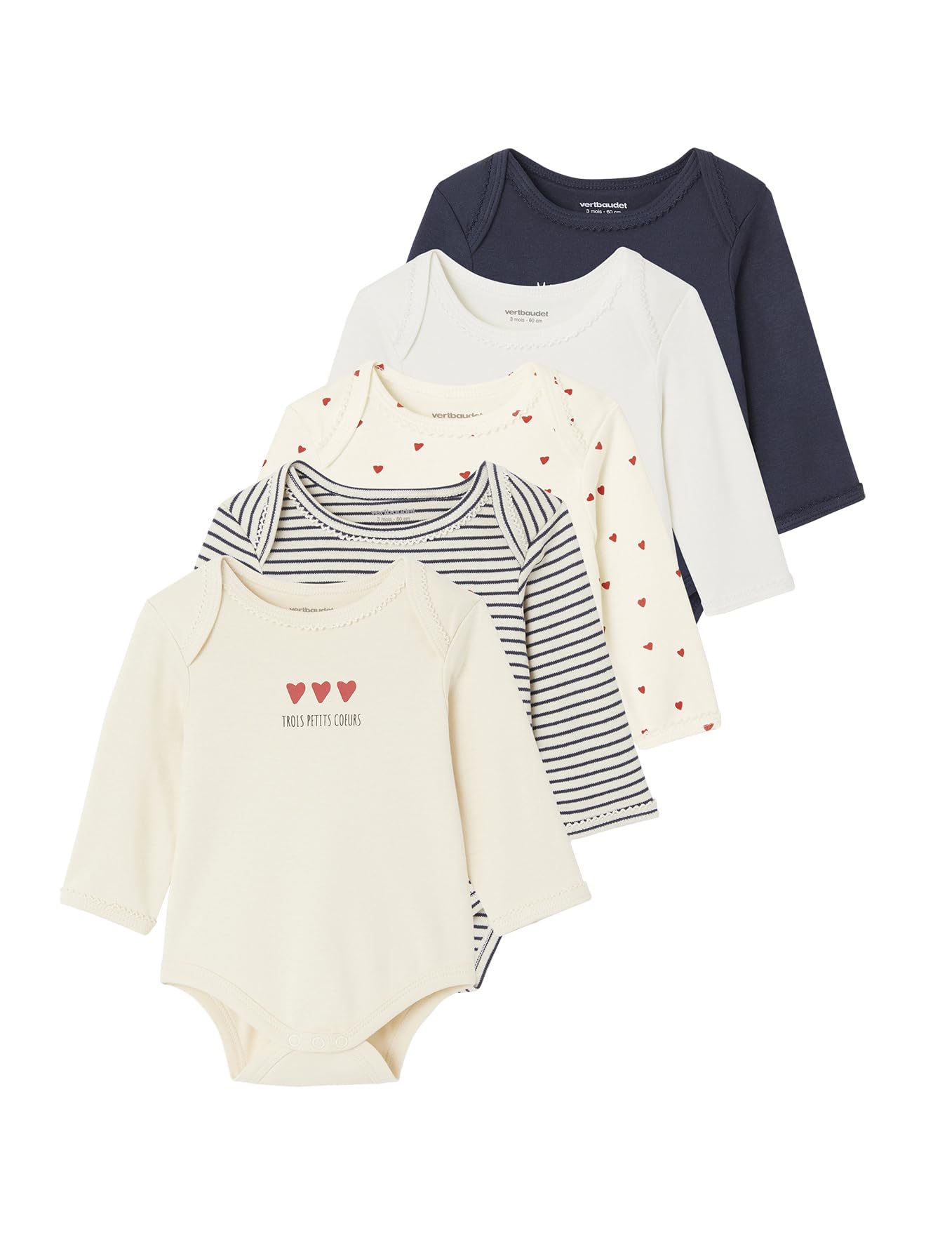 VERTBAUDET 5 Bodies Manches Longues Bébé Coton BIO