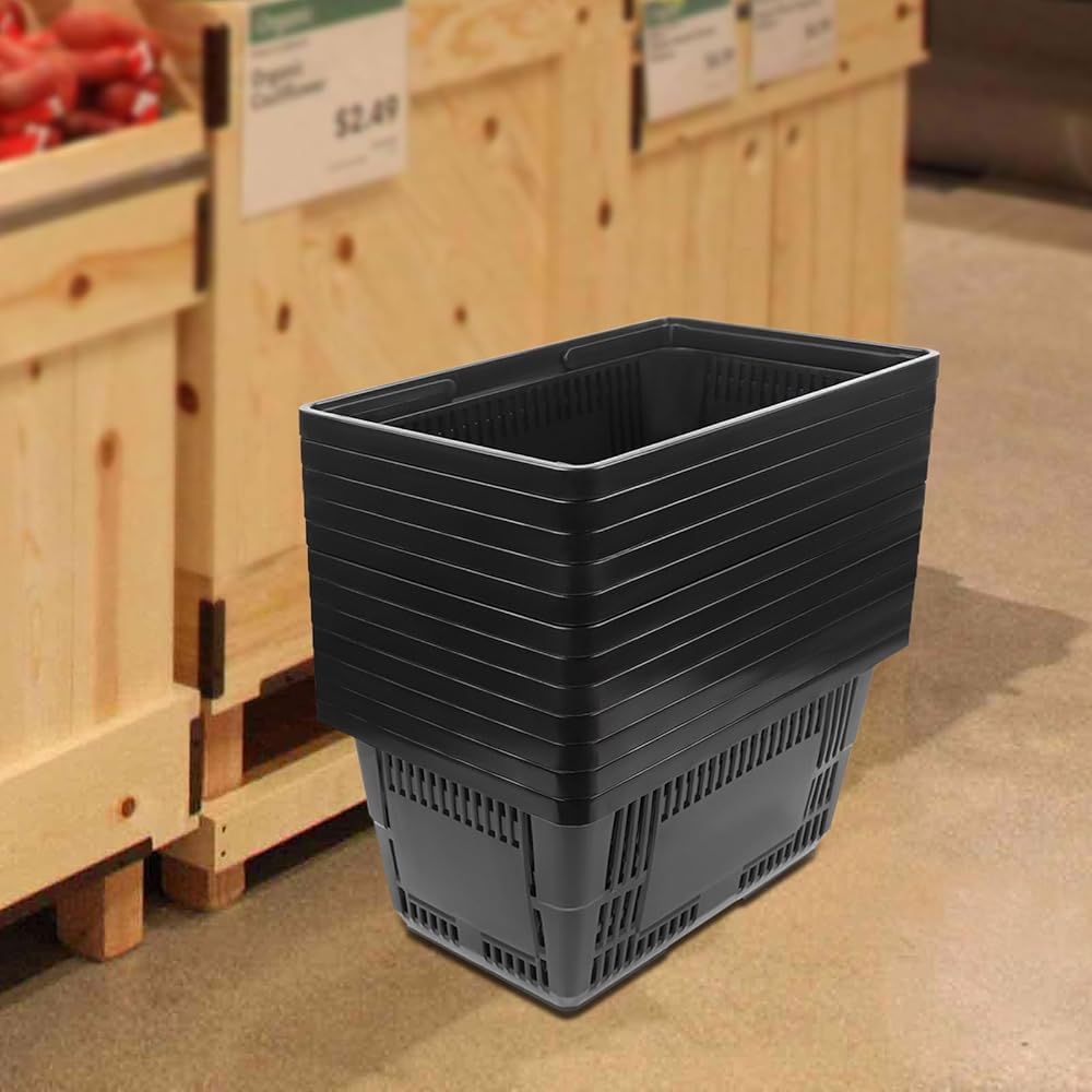 12 szt. plastikowych koszy na zakupy z uchwytami przenośne wózki spożywcze 7,4 gal do supermarketów, sklepów detalicznych, targów rolnych i organizacji domu