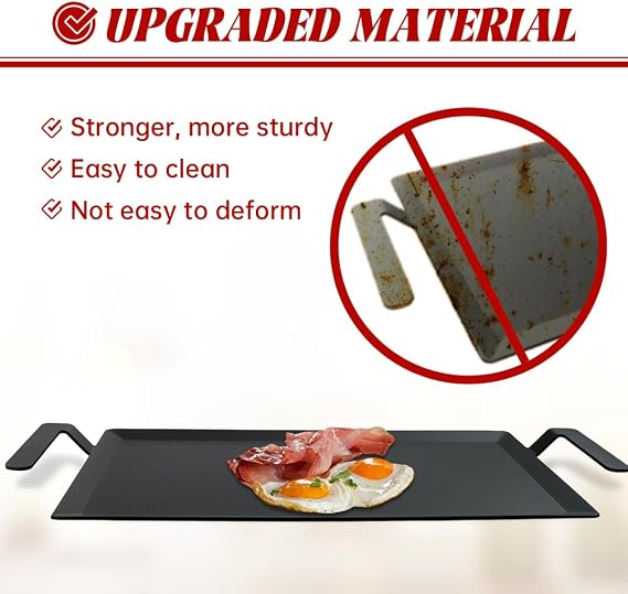 Carbon Steel Griddle  Double Burner Griddle for Gas Stove, Electric Range, Outdoor Gas Grill, Induction, and Oven, Pre-seasoned Nitride Coating Proces
